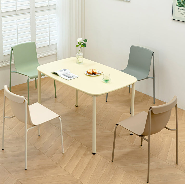 Modern Minimalist Solid Wood Geometric Rectangular Top Iron Legs Dining Table For Living Room