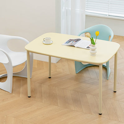 Modern Minimalist Solid Wood Geometric Rectangular Top Iron Legs Dining Table For Living Room