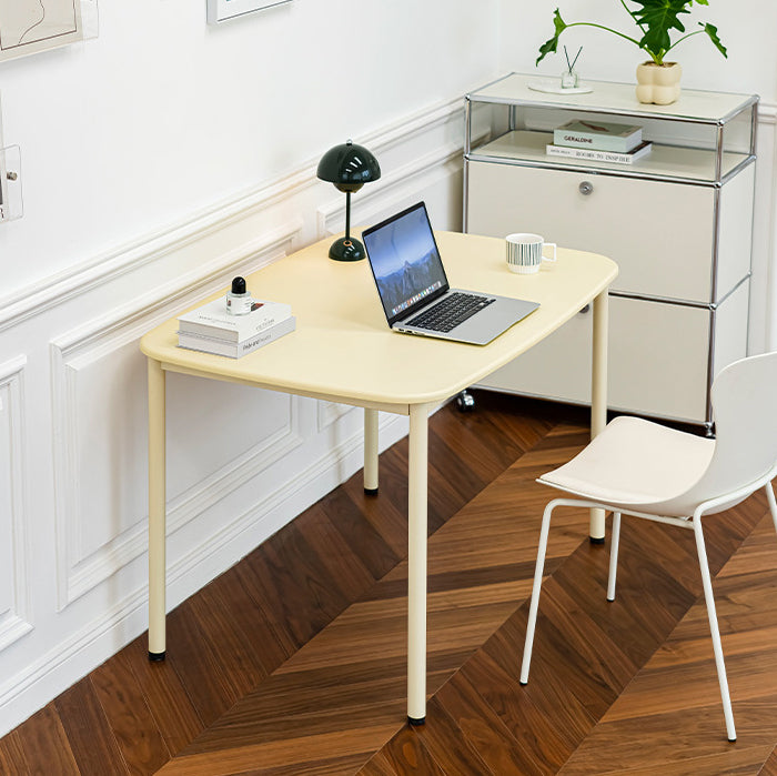 Modern Minimalist Solid Wood Geometric Rectangular Top Iron Legs Dining Table For Living Room