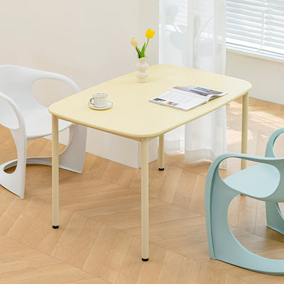 Modern Minimalist Solid Wood Geometric Rectangular Top Iron Legs Dining Table For Living Room