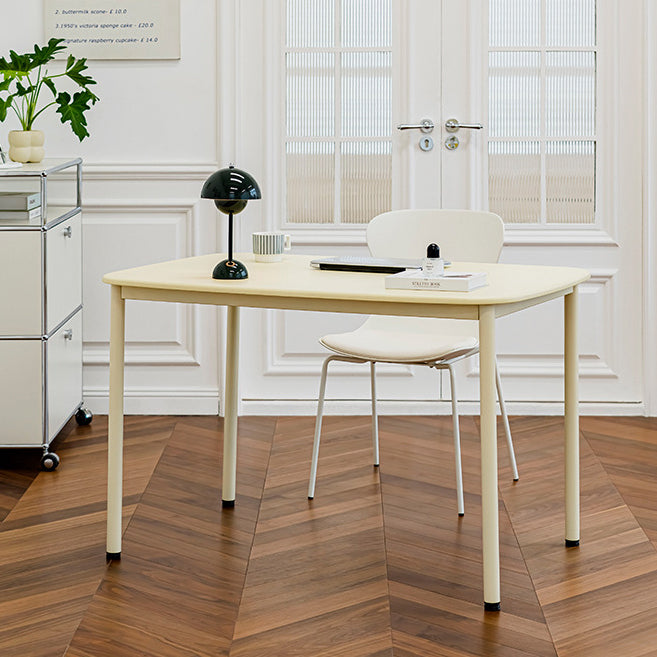 Modern Minimalist Solid Wood Geometric Rectangular Top Iron Legs Dining Table For Living Room
