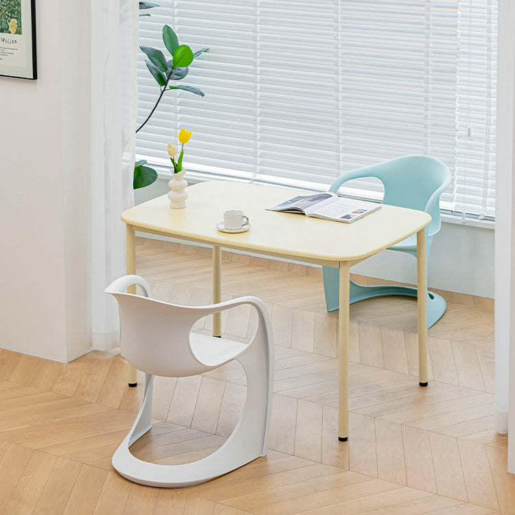 Modern Minimalist Solid Wood Geometric Rectangular Top Iron Legs Dining Table For Living Room