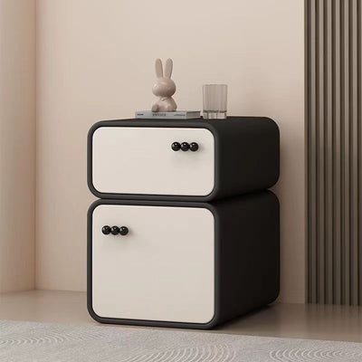 Contemporary Scandinavian Cream Rectangular Wood Density Panel Nightstand 2-Drawer For Bedroom