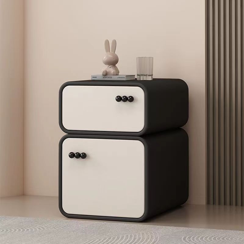 Contemporary Scandinavian Cream Rectangular Wood Density Panel Nightstand 2-Drawer For Bedroom