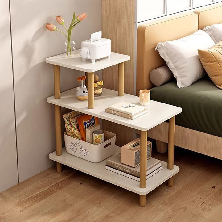 Modern Minimalist Rectangular Square MDF Bamboo Side Table 3-Tier For Living Room