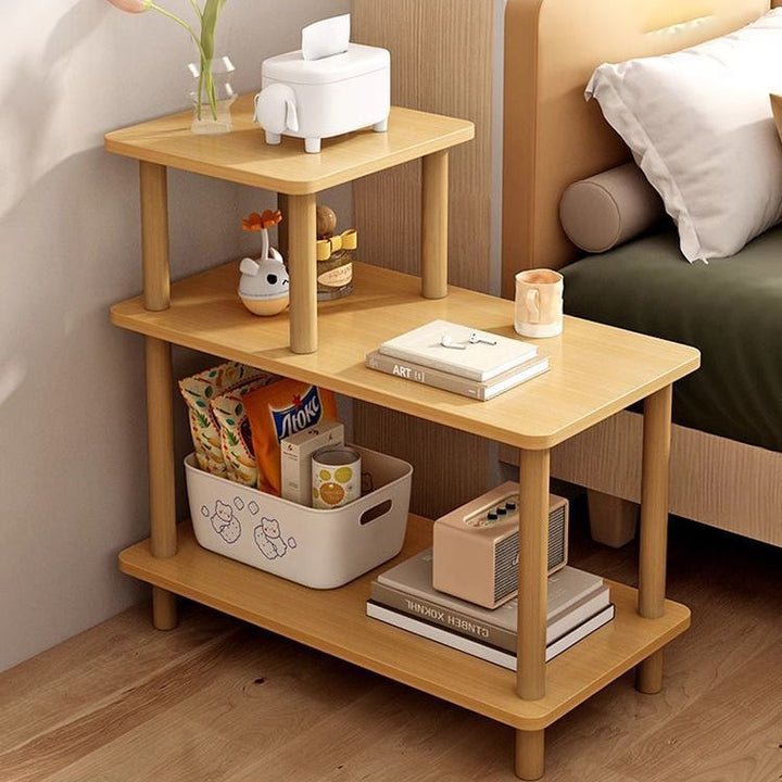 Modern Minimalist Rectangular Square MDF Bamboo Side Table 3-Tier For Living Room