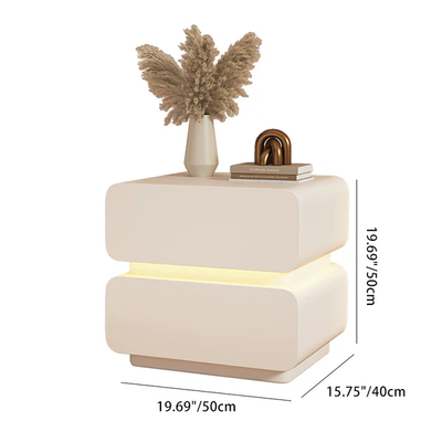 Zeitgenössischer skandinavischer Creme-Sensorlicht-Quadrat-Holz-Nachttisch mit 2 Schubladen für das Schlafzimmer 