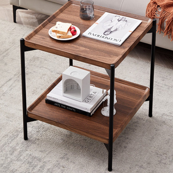 Modern Minimalist Rectangular Square MDF Iron Side Table 2-Tier For Living Room