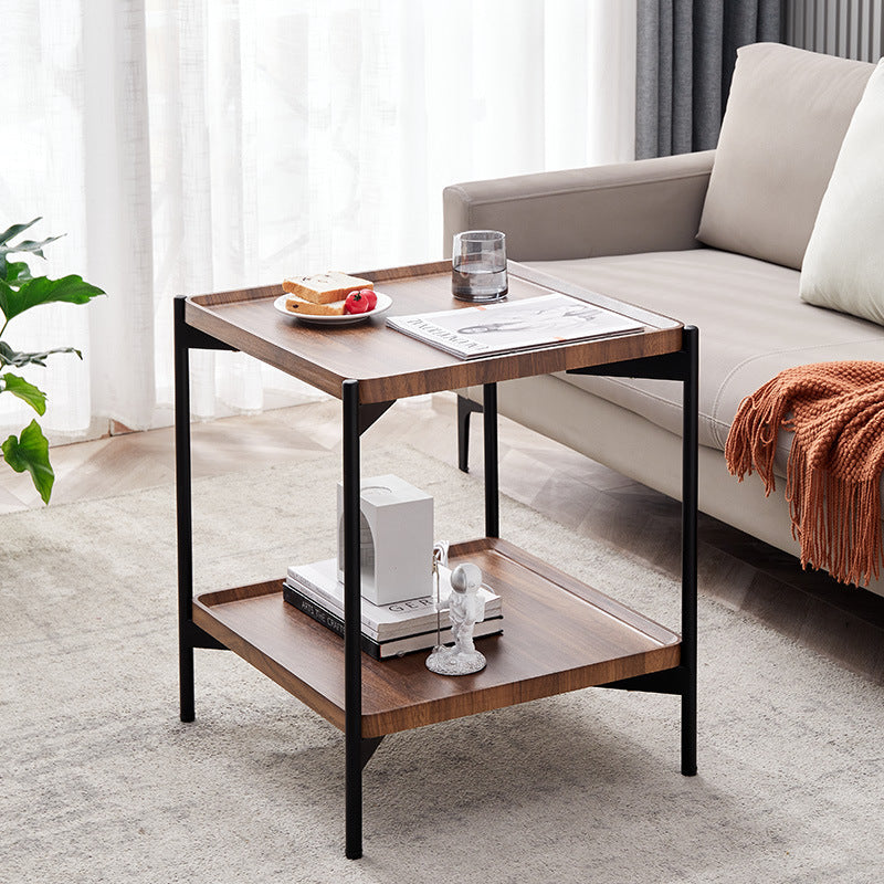 Modern Minimalist Rectangular Square MDF Iron Side Table 2-Tier For Living Room