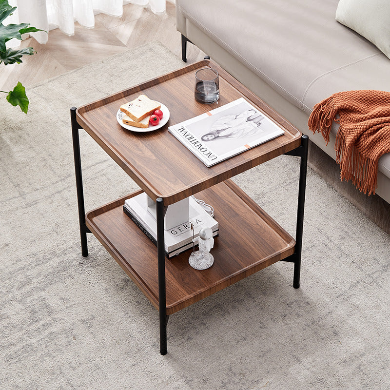 Modern Minimalist Rectangular Square MDF Iron Side Table 2-Tier For Living Room