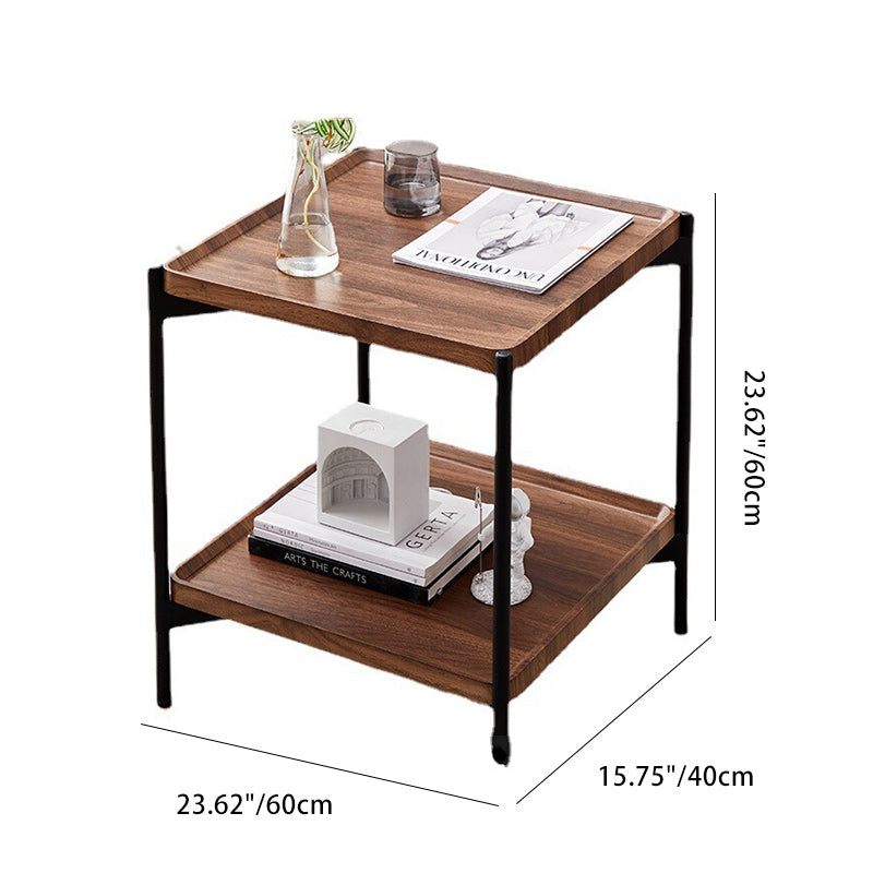 Modern Minimalist Rectangular Square MDF Iron Side Table 2-Tier For Living Room