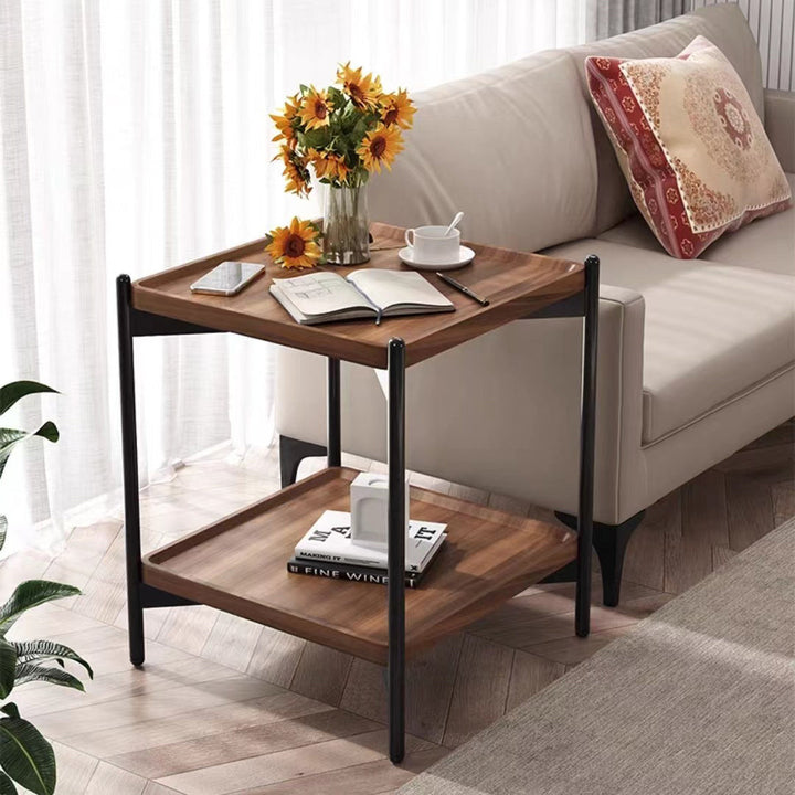 Modern Minimalist Rectangular Square MDF Iron Side Table 2-Tier For Living Room