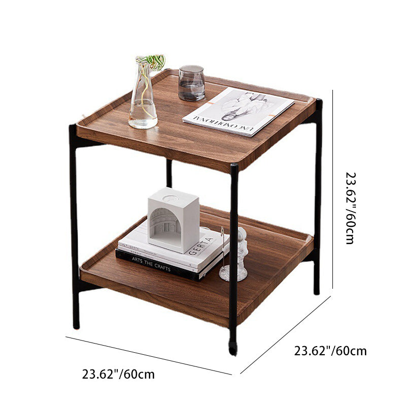 Modern Minimalist Rectangular Square MDF Iron Side Table 2-Tier For Living Room