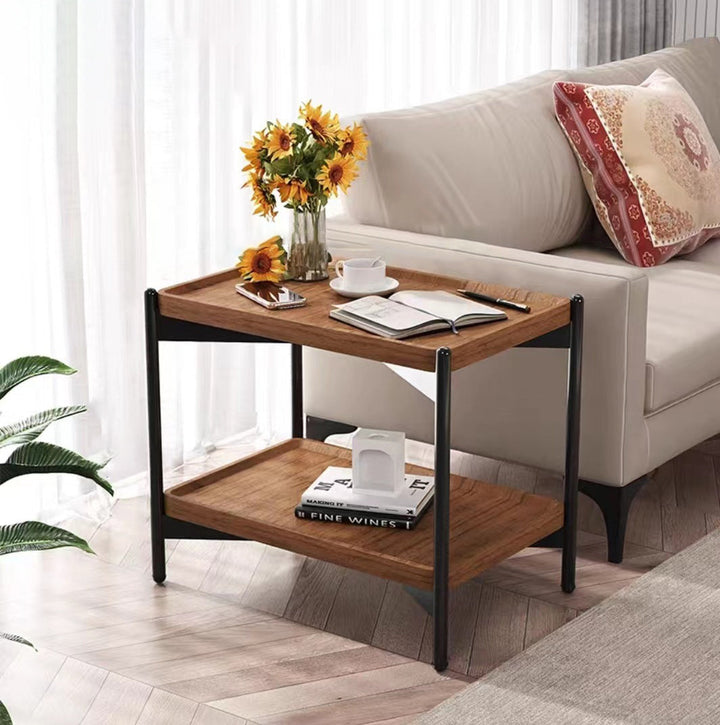 Modern Minimalist Rectangular Square MDF Iron Side Table 2-Tier For Living Room