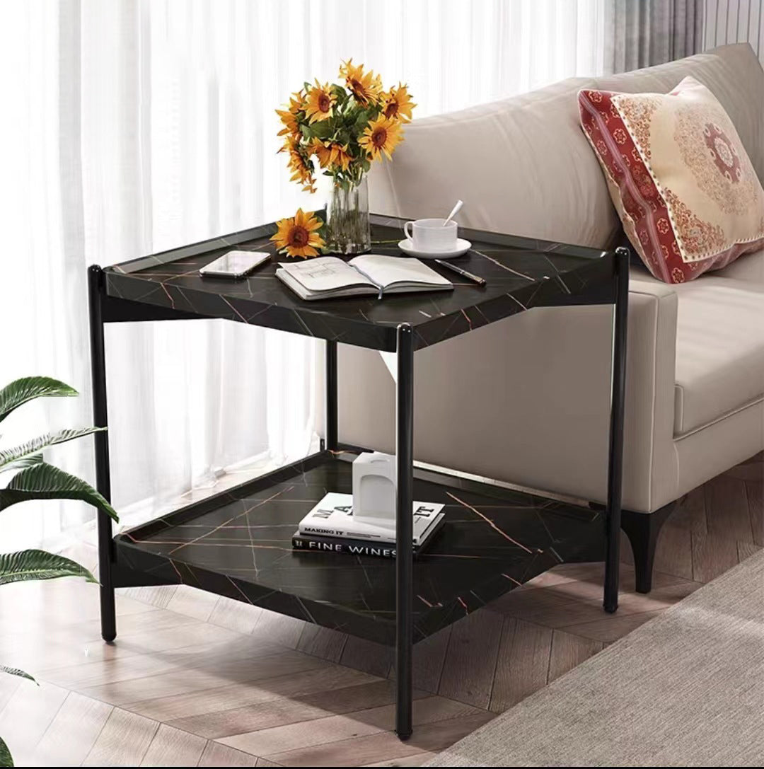Modern Minimalist Rectangular Square MDF Iron Side Table 2-Tier For Living Room