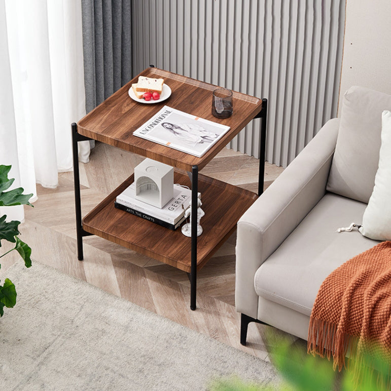 Modern Minimalist Rectangular Square MDF Iron Side Table 2-Tier For Living Room