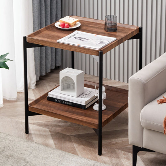 Modern Minimalist Rectangular Square MDF Iron Side Table 2-Tier For Living Room