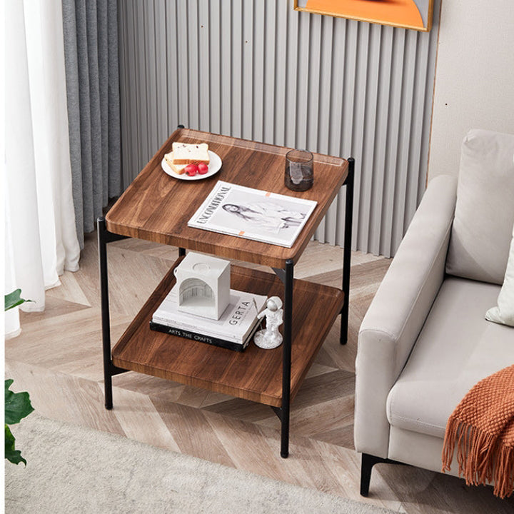 Modern Minimalist Rectangular Square MDF Iron Side Table 2-Tier For Living Room