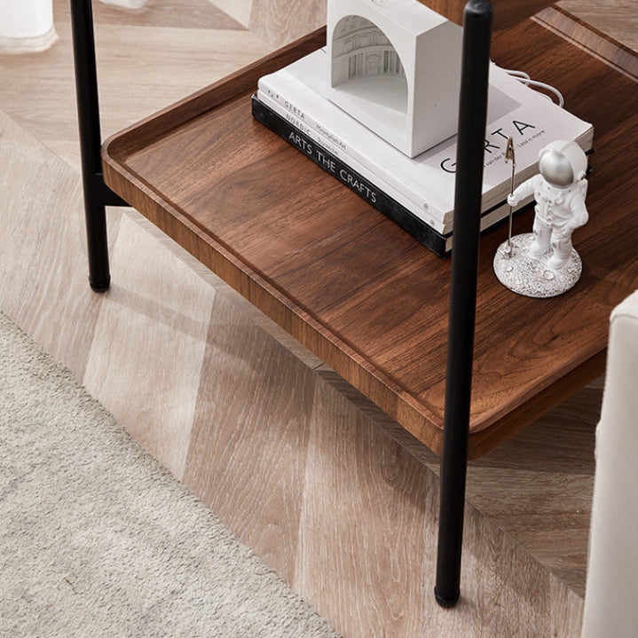 Modern Minimalist Rectangular Square MDF Iron Side Table 2-Tier For Living Room