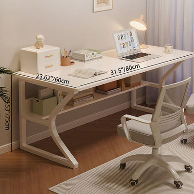 Escritorio de Placa de Densidad de Acero Curvado Rectangular Minimalista Moderno de 2 Niveles para Oficina en Casa 