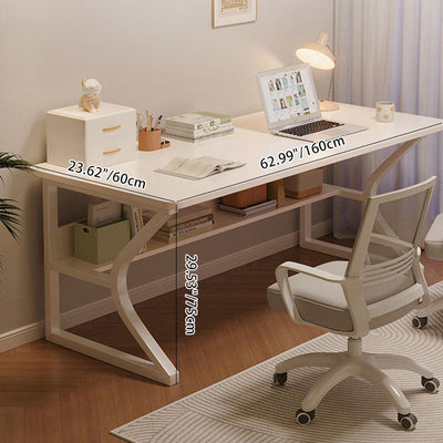 Escritorio de Placa de Densidad de Acero Curvado Rectangular Minimalista Moderno de 2 Niveles para Oficina en Casa 