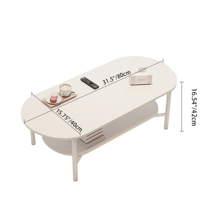 Moderner minimalistischer cremefarbener ovaler Kohlenstoffstahl-Dichteteller-Couchtisch mit 2 Ebenen für das Wohnzimmer 