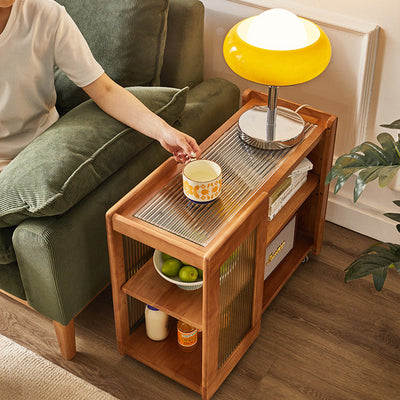 Table d'appoint rectangulaire en bois et verre amovible rustique traditionnel à 2 niveaux pour le salon 