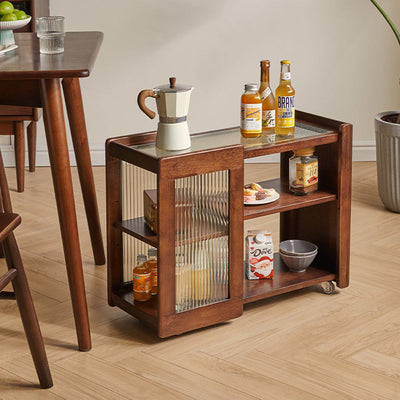 Table d'appoint rectangulaire en bois et verre amovible rustique traditionnel à 2 niveaux pour le salon 
