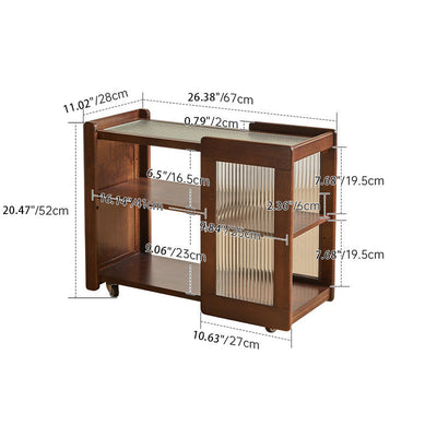 Table d'appoint rectangulaire en bois et verre amovible rustique traditionnel à 2 niveaux pour le salon 