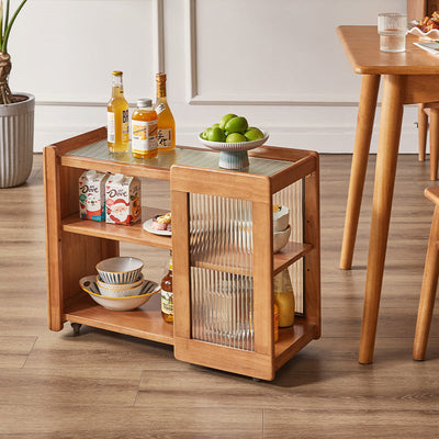 Table d'appoint rectangulaire en bois et verre amovible rustique traditionnel à 2 niveaux pour le salon 