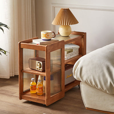Table d'appoint rectangulaire en bois et verre amovible rustique traditionnel à 2 niveaux pour le salon 