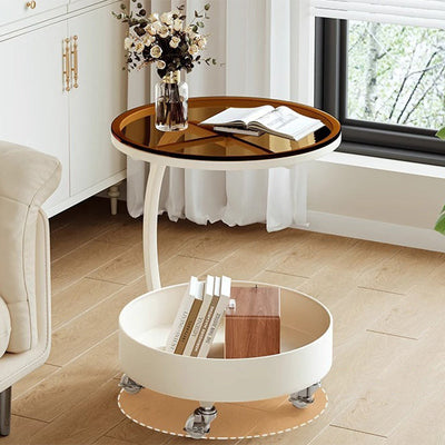 Table d'appoint moderne minimaliste amovible en verre rond avec dalle de roche et fer à 2 niveaux pour salon 