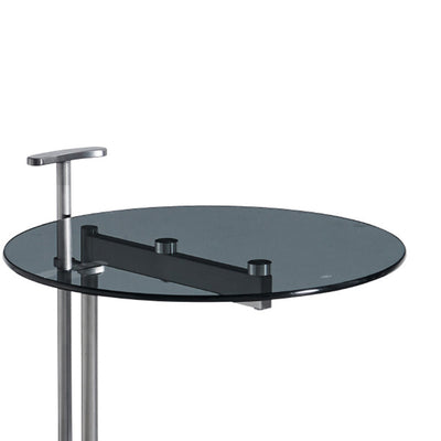 Table d'appoint cylindrique ronde contemporaine en métal, verre et cuir à 2 niveaux pour salon 