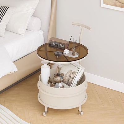 Table d'appoint contemporaine scandinave amovible en crème, cylindre rond en fer, acier inoxydable, verre, à 2 niveaux pour chambre 