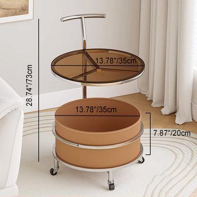 Table d'appoint contemporaine scandinave amovible en crème, cylindre rond en fer, acier inoxydable, verre, à 2 niveaux pour chambre 