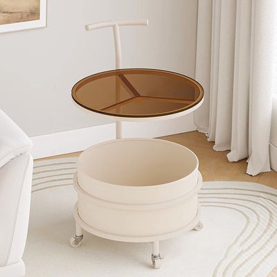 Table d'appoint contemporaine scandinave amovible en crème, cylindre rond en fer, acier inoxydable, verre, à 2 niveaux pour chambre 