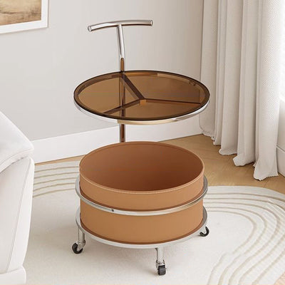 Table d'appoint contemporaine scandinave amovible en crème, cylindre rond en fer, acier inoxydable, verre, à 2 niveaux pour chambre 