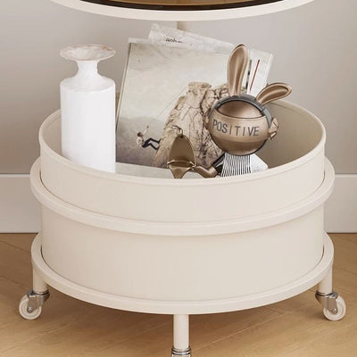 Table d'appoint contemporaine scandinave amovible en crème, cylindre rond en fer, acier inoxydable, verre, à 2 niveaux pour chambre 