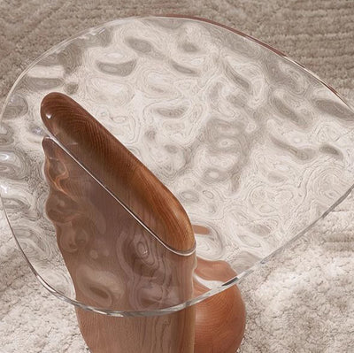 Table d'appoint ovale scandinave contemporain en verre et chêne pour le salon 