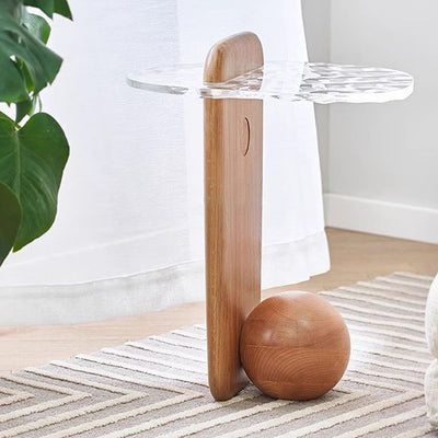 Table d'appoint ovale scandinave contemporain en verre et chêne pour le salon 