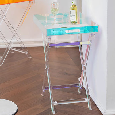 Table d'appoint rectangulaire arc-en-ciel pliable en acrylique minimaliste moderne pour salon 