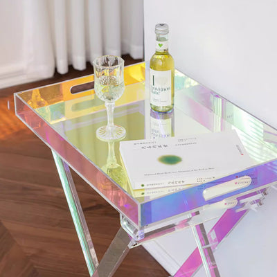 Table d'appoint rectangulaire arc-en-ciel pliable en acrylique minimaliste moderne pour salon 