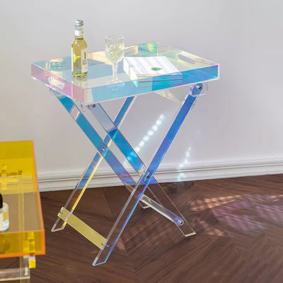 Table d'appoint rectangulaire arc-en-ciel pliable en acrylique minimaliste moderne pour salon 