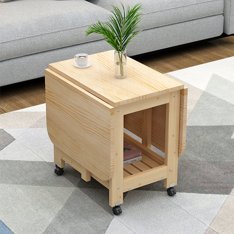 Modern Minimalist Foldable Expandable Rectangular Pine Wood Coffee Table 2-Tier For Living Room