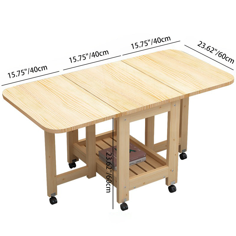 Modern Minimalist Foldable Expandable Rectangular Pine Wood Coffee Table 2-Tier For Living Room