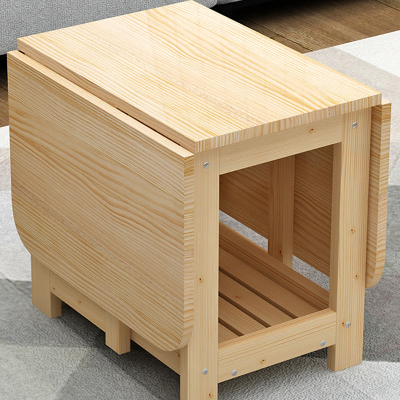Modern Minimalist Foldable Expandable Rectangular Pine Wood Coffee Table 2-Tier For Living Room