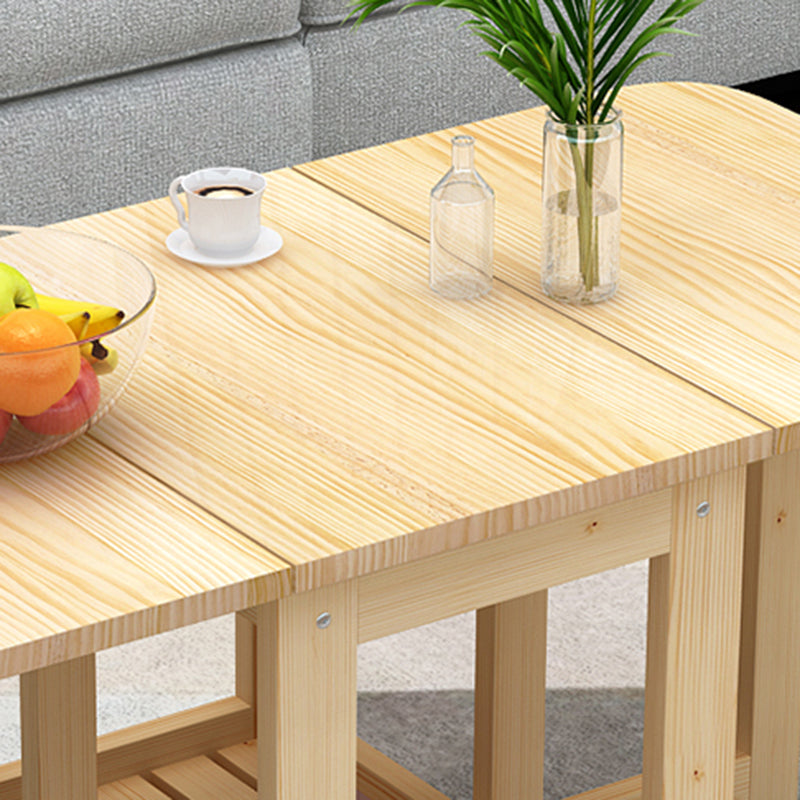 Modern Minimalist Foldable Expandable Rectangular Pine Wood Coffee Table 2-Tier For Living Room