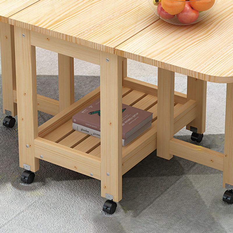 Modern Minimalist Foldable Expandable Rectangular Pine Wood Coffee Table 2-Tier For Living Room