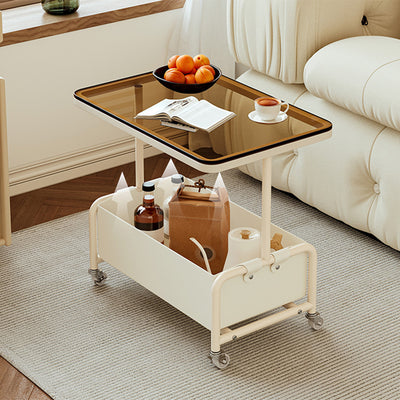 Mesa auxiliar rectangular de hierro y vidrio con losa de piedra removible nórdica contemporánea de 2 niveles para sala de estar 