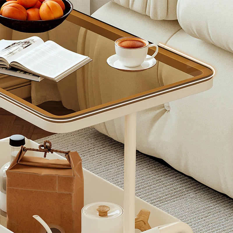 Mesa auxiliar rectangular de hierro y vidrio con losa de piedra removible nórdica contemporánea de 2 niveles para sala de estar 